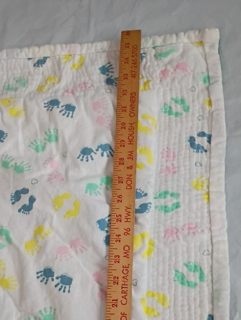 Soft Baby Quilt with Pastel Foot & Handprint and Penguin Pattern Double Sided